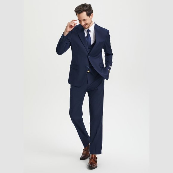 Stacy Adams Solid 3pc Men's Suit, Navy - Picture 5 of 6